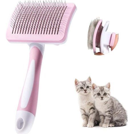 Selbstreinigende Haustierbürste, Bürste für langes und kurzes Fell, für Hunde und Katzen, entfernt effektiv Unterwolle und Verfilzungen, Rosa (1/4)