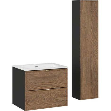 Insieme SAVIA: mobile sotto lavabo 60cm + lavabo da incasso bianco + colonna di contenimento