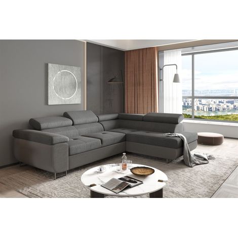 Ecksofa Sofa JADE Stoff Sawana Dunkelgrau mit Schlaffunktion Ottomane Rechts (1/2)