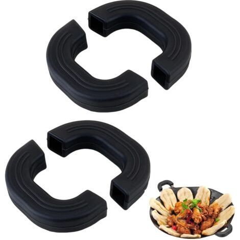 Poignée de Marmite en Silicone Résistant à la Chaleur - Lot de 2 Paires - Protège-Poignée Anti-dérapant et Isolant pour Casserole, Poêle, Wok, Plat Four et Ustensiles de Cuisson,Noir (1/5)