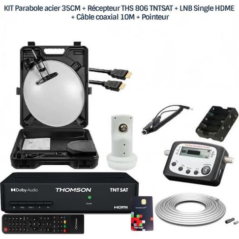 KIT Parabole acier 35CM + Récepteur THS 806 TNTSAT + LNB Single HDME + Câble coaxial 10M + Pointeur