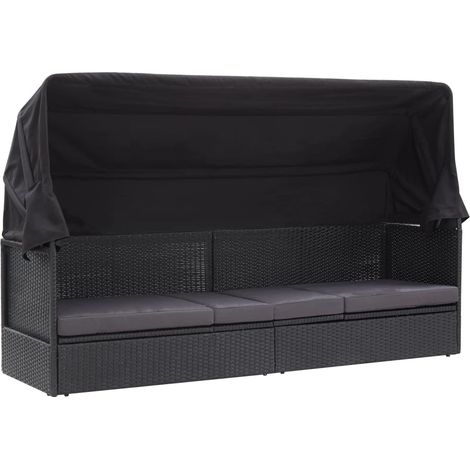 Outdoor-Sofabett mit Dach Poly-Rattan Schwarz