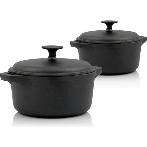 BBQ-Toro Gusseisen Cocotte Set 2,7 Liter und 4 Liter rund Bräter mit Deckel