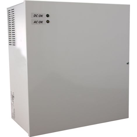 ZBF-24V-1.2A-7Ah: Fuente de alimentación DELTA con búfer en un armario de montaje en pared DELTA 24V/1A, Ibat=0.2A, espacio para 2 baterías de 12V/7Ah.