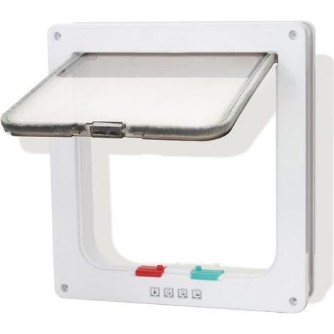Waterproof magnetic cat flap with 4-way locking mechanism, offering security and insulation, ideal for all doors and windows. Size: 21 x 21 x 3 cm
