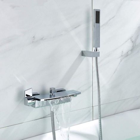 Badewannenarmatur mit Wasserfall-Wandmontage, Badewannenarmatur, Wandmontage, Wasserfall-Duscharmatur, heißes und kaltes Wasser, Badewannenarmatur, MUMU (1/4)