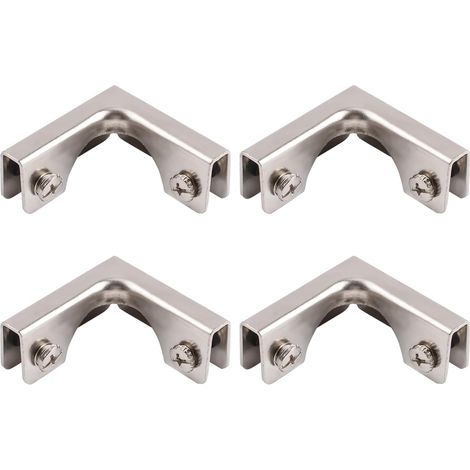 Lot de 4 Connecteur en verre, Acier laminé à froid, Fixation sans perçage, Épaisseur 3-6mm, Pour aquarium et vitrine (1/5)
