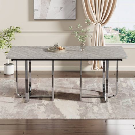 Table à manger moderne 180 x 80 x 75 cm, pieds métal gris argent, design sobre et robuste, 6 personnes (1/5)