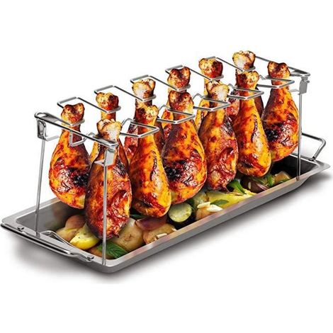 Grille à poulet (Grille BBQ) I Support en acier inoxydable pour cuisse de poulet jusqu\'à 12 clubs l Accessoire de gri
