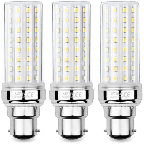 3 Stück 20 W LED-Maisbirnen, 150 W äquivalente Glühlampe, 2300 lm, 3000 K Warmweiß, B22-Bajonettbirnen