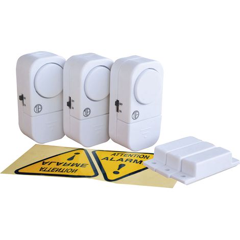 lot de 3 mini-alarmes pour portes et fenetres, à piles, à contact magnetique, 95dB - Tibelec (1/3)