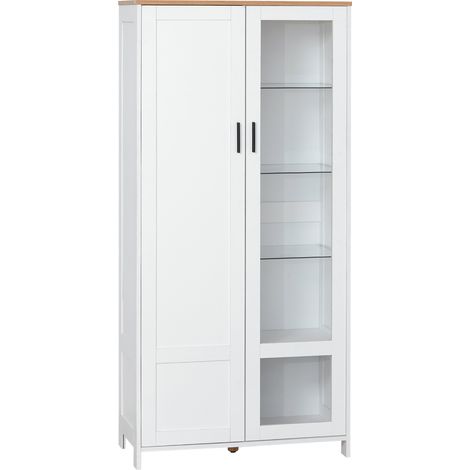 Buffet de cuisine vitrine 7 étagères dont 3 verre blanc 76x36x160 cm