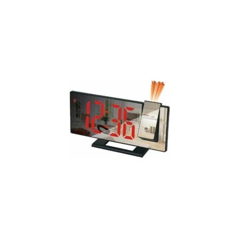Trimec – Réveil lumineux à projection 180° – Écran miroir LED – Port USB – 4 niveaux de luminosité – Alimentation par câble USB – Noir avec texte rouge