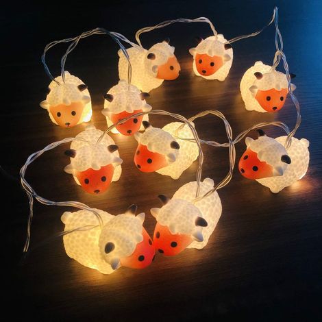Guirlande Lumineuse Mouton - 10 Led Blanc Chaud - 2,5 M - Alimentation Piles AA - Pour Intérieur Et Extérieur Couvert - 1 Pièce (1/5)