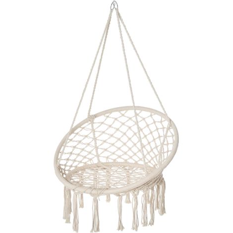 Chaise Suspendue Fauteuil suspendu intérieur extérieur Chaise hamac de Voyage Portable Ø 80 x 42H m macramé Coton Polyester Beige (1/5)
