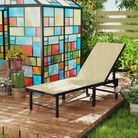 Verstellbare Gartenliege mit 4-fach verstellbarer Rückenlehne und Stahlrahmen, 166 x 60 x 84 cm, Khaki