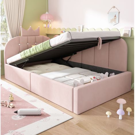 Bett Tagesbett Stauraum 90x190 L Form Samt Rosa OKMYHOME (1/4)