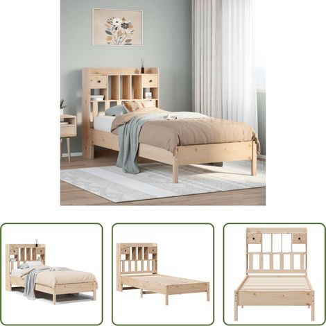 Sommeil - Lit bibliothèque sans matelas 75x190 cm bois de pin massif (1/5)