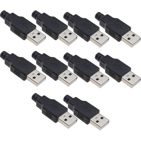 Lot de 10 connecteurs USB de Type A 4 Broches mâles à Monter soi-même, connecteur USB Type A mâle 4 Broches, Adaptateur de Prise de câble, Accessoires (1/5)
