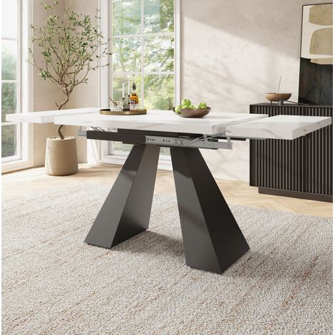 Ausziehbarer Esstisch 99-159x74x77 cm Weiß/Schwarz MDF und Metall mit Schiebesystem (1/5)