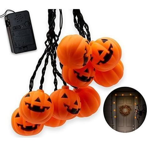 Guirlande Lumineuse Citrouille Halloween - 10 Citrouilles 7,6 cm - Capteur de Mouvement - Musique Festive - Fonctionne sur Piles - 2 m (1/4)