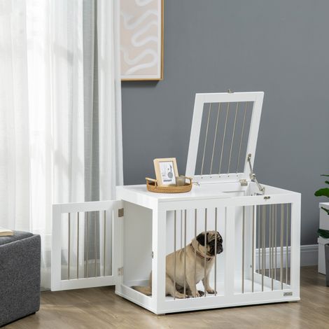 Gabbia per cani dimensioni totali 80x50x56.5cm sicura per cani medi fino a 20 kg montaggio richiesto legno bianco (1/5)