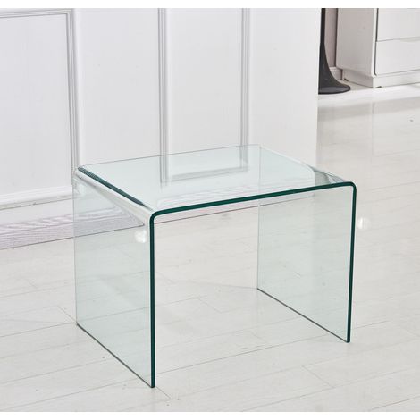 Table d'appoint en verre trempé transparent courbé, table de chevet transparente, table basse (1/5)