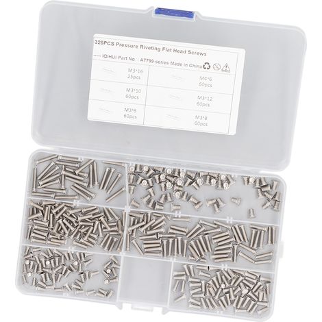 Lot de 325 vis à souder en inox M3 M4, 6 types, tête plate, pour fixation mécanique (1/5)