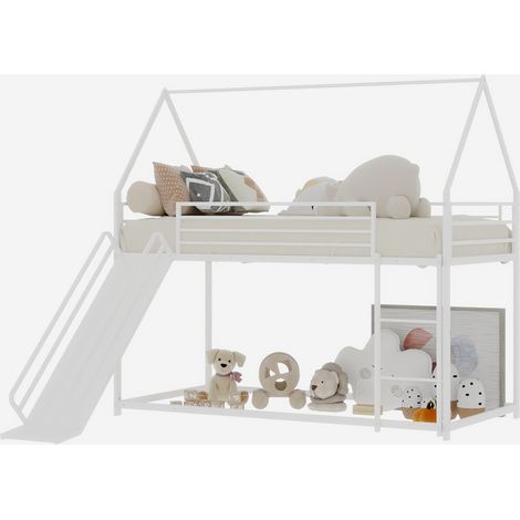 Lit superposé 90190 cm pour enfants avec toboggan, cadre en forme de maison avec échelle, facile à monter (1/5)