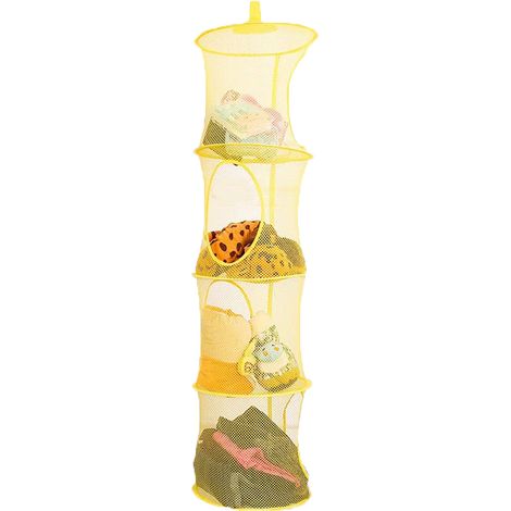 NineClouds 1 panier de rangement suspendu en filet, petit coffre à jouets à 4 niveaux (jaune) (1/5)