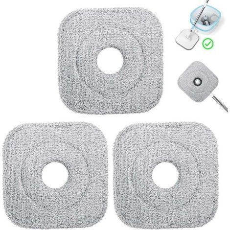 Set di 3 testine di ricambio in microfibra Ulisem per mocio, panni quadrati di ricambio per mocio, assorbenti, lavabili in lavatrice, utilizzabili sia a secco che a umido. (1/4)