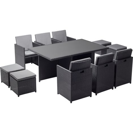 Tisch und Stühle für 10 Personen in schwarz/grauem Harz MONACO