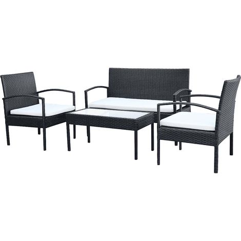 Maison Exclusive - Set Divani da Giardino 4 pz con Cuscini in Polyrattan Nero (1/5)