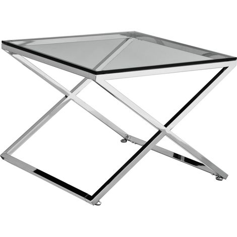 Interiors by Premier Glass Side Table with Metal Criss Cross Design, Glass Top SIde Table, Silver Side End Table For Living Room (1/2)