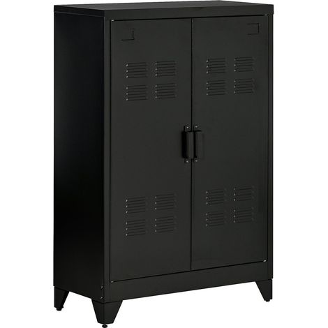 Caisson de rangement bureau et vie moderne noir 75x33x110 cm avec portes à lamelles et étagères intégrées pour organisation parfaite (1/5)