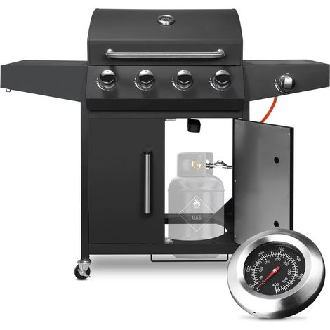 Gril à gaz 4 + 1 brûleur avec brûleur latéral 52,000 BTU, grande zone de cuisson, barbecue au propane en acier inoxydable pour extérieur avec jauge de température