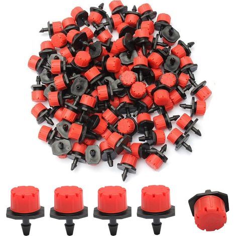 Verstellbare Bewässerungströpfchen – 100er-Pack – 360° verstellbar – 8 Ausgänge – Für 4/7 mm (1/4") Schläuche – Für Blumenbeete und Gärten (1/5)