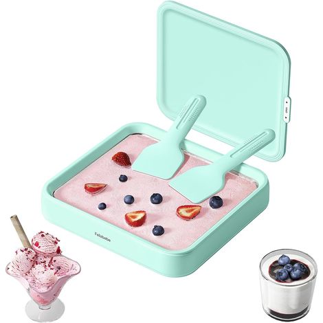 Rouleaux à glace SUS316 de qualité alimentaire avec couvercle et 2 spatules - Machine à crème glacée DIY idéale pour la famille, rouleaux de glace gelato yaourt, sorbet, Easy Clean, vert (1/5)