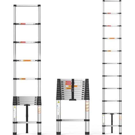3.2 m Extendable Telescopic Ladder - Stainless Steel Telescopic Ladder - Sturdy Extendable Ladder