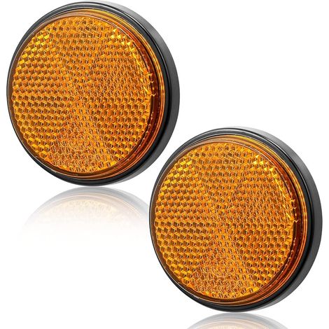 2xCatadioptre Remorque,Reflecteur Remorque Autocollant,Ø60mm,Catadioptre Adhesif,Réflector,Signalisation Remorque Reflecteurvelo,CatadioptreJaune pour Vehicule (Rond/Adhésif/Jaune/2Pcs) (1/5)