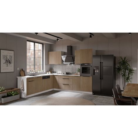 Winkelküche CREMONA ECKE 2 - 250 x 270 cm Eiche hell Küchenzeile Küchenblock Singleküche Einbauküche Küche EckkücheKorpus - Weiss (1/5)