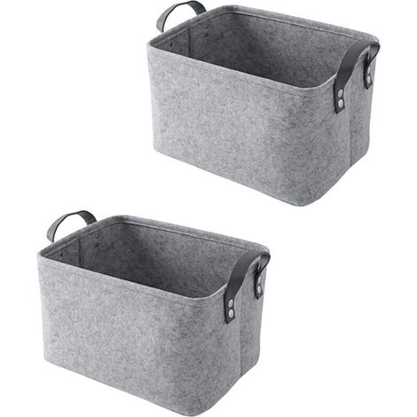 2 Pièce Panier Feutre, Care Panier Rangement, Rangement Feutre, avec Poignée, pour Vêtements, Serviettes, Articles de Toilette, Livres (Gris) (1/5)