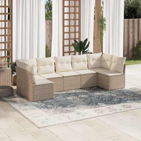 Set sofás de jardín 7 piezas y cojines ratán sintético beige vidaXL (1/3)