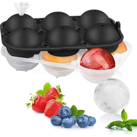 Kugelförmige Silikon-Eiswürfelform – 6 Mulden – 60 mm Durchmesser – mit Deckel und Trichter – für Whisky, Cocktails, Wein und Babynahrung – 1 Stück (1/5)