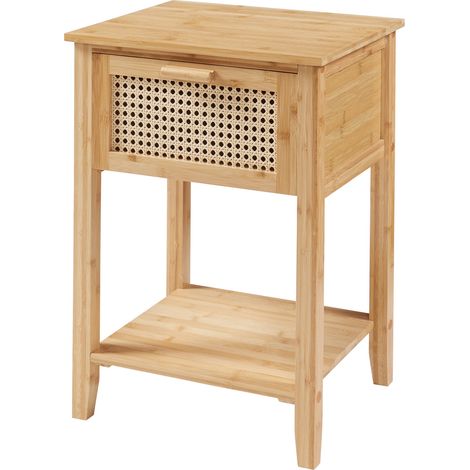 Mesita de noche/mueble de almacenaje Leirfjord de bambú 60 x 40 x 35 cm aspecto ratán natural 030011026