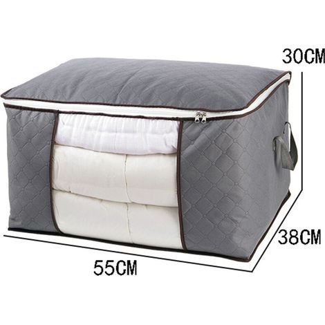 Set of 2 clothes storage bags – Dimensions 55x38x30 cm – Ventilated non-woven fabric – Grey closet organizer (1/4)