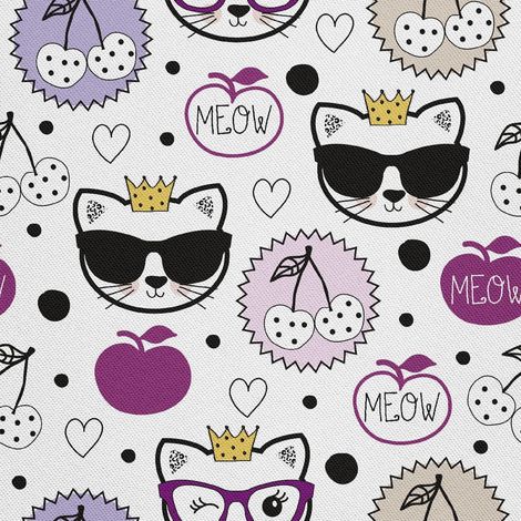 Tela Oxford decorativa para exteriores - Motivo de gatito con gafas, manzana y cereza I DX669 (1/5)