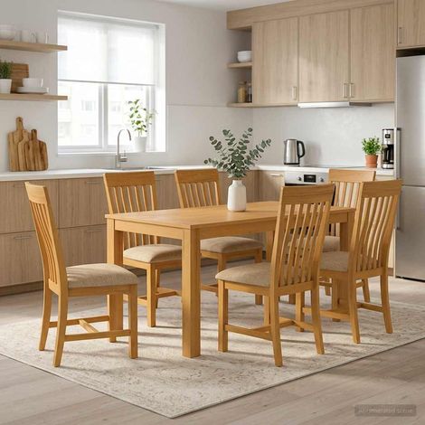 vidaXL Ensemble de salle à manger 7 pc Beige Bois de chêne massif (1/5)