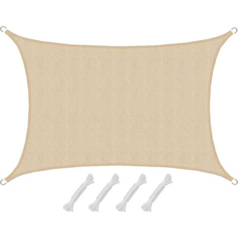 Voile d'ombrage rectangulaire 3x4m crème PE-HD – Protection UV 80% – Résistant à la moisissure – Installation rapide avec anneaux inox (1/5)