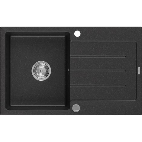 Mexen Bruno lavello in granito 1-vasca con sgocciolatoio 795 x 495 mm, nero/argento metallizzato, sifone cromo- 6513791010-73 (1/5)